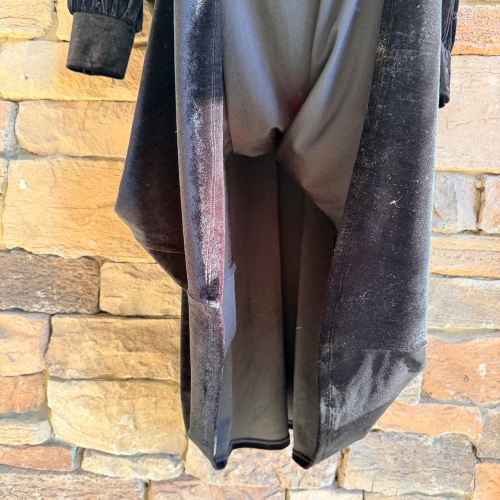 Halogen S Black Velvet Faux Wrap V Neck Knot Long Sleeve Midi Women Dress Goth - Picture 7 of 12